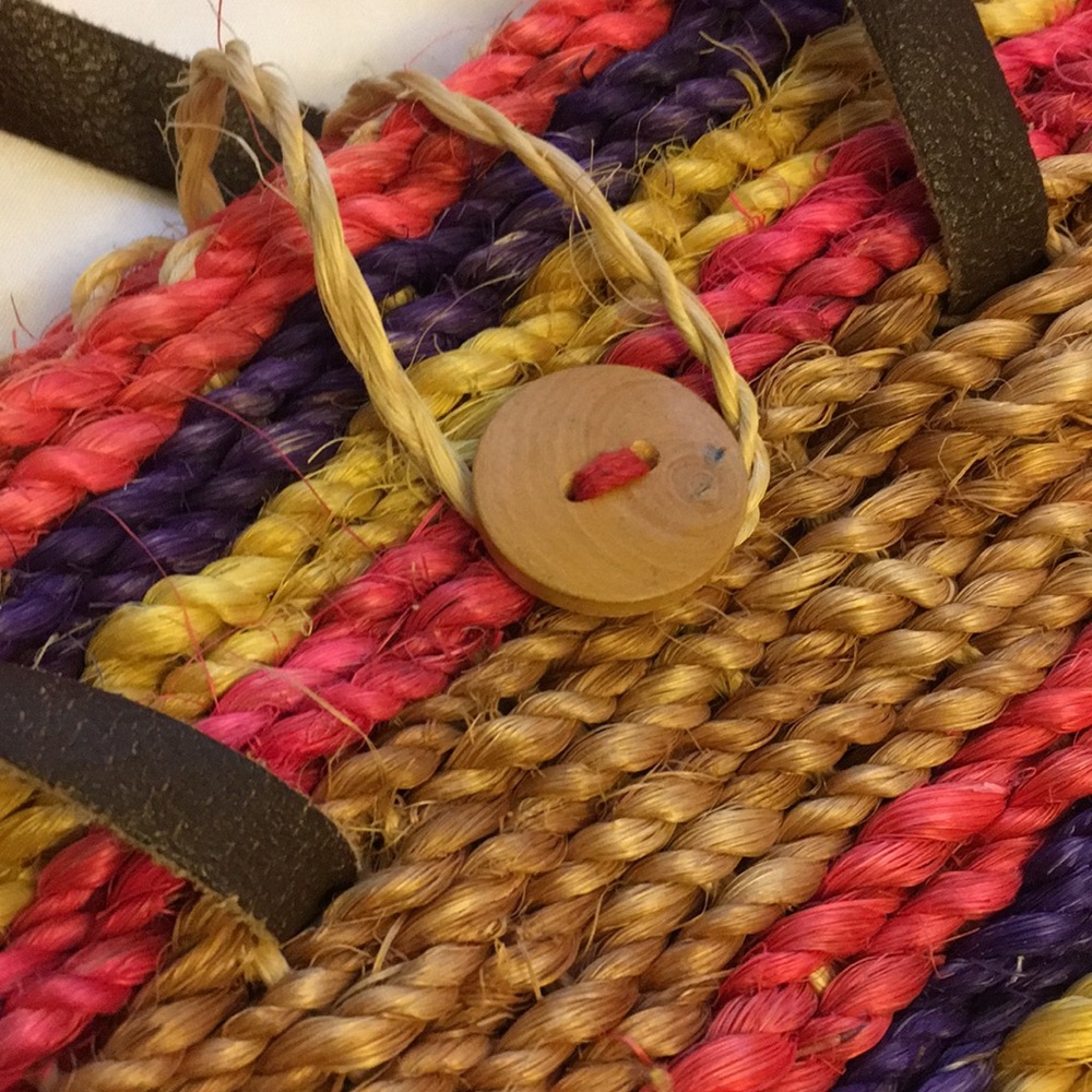Straw Tote Bag, Pink, Yellow, Purple Stripes, EUC - Picture 2 of 3